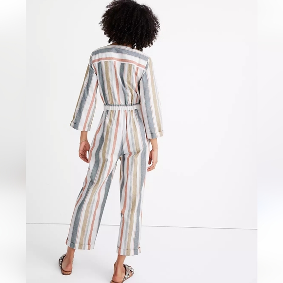 NWT Madewell striped tie waist jumpsuit size 2 - Picture 2 of 11